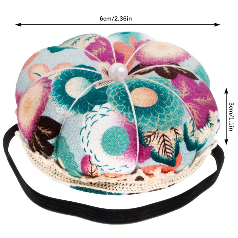 Rolybag Pin Cushions Wrist Pins Cushions With Elastic Strap Wristband Cute Pumpkin Needle Cushion For Sewing Wearable Needle Pincushions For Needlework Or Diy Crafts (Green Print) - Image 5
