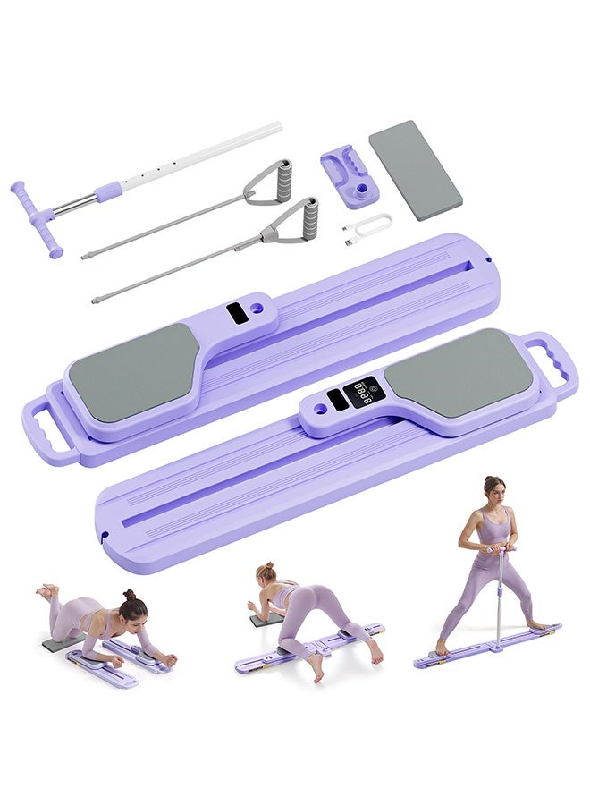 WALALLA Multifunctional Pilates Reformer Machine - Home Pilates Board with Smart Display (Reps/Calories/Timer) & Resistance Bands, Complete Women's Fitness Studio Set, Purple - Image 1