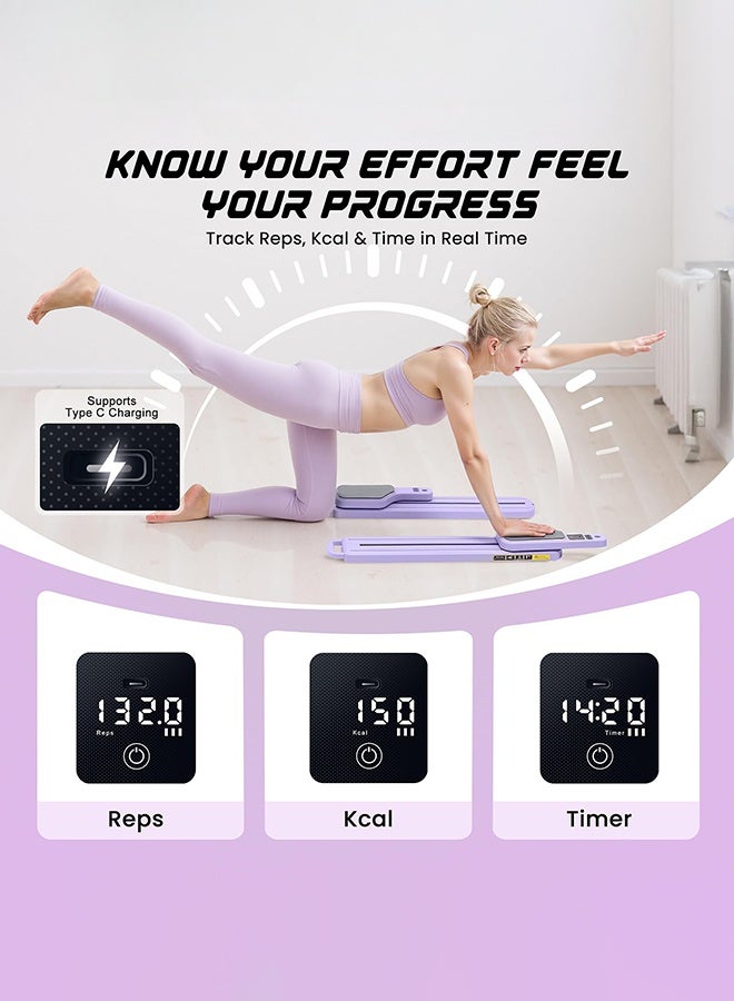 WALALLA Multifunctional Pilates Reformer Machine - Home Pilates Board with Smart Display (Reps/Calories/Timer) & Resistance Bands, Complete Women's Fitness Studio Set, Purple - Image 4