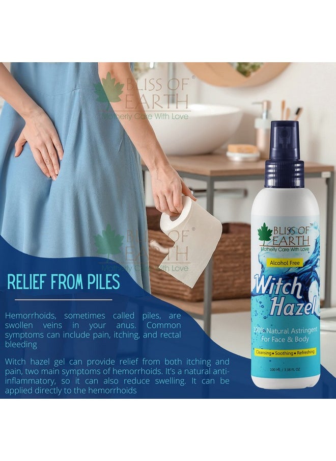 BLISS OF EARTH - Witch Hazel Toner For Face, Acne & Oily Skin, Natural Pore Minimizer, Alcohol Free Facial Astringent, 100Ml - Image 1
