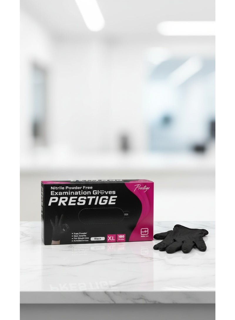 برستيج قفازات نيترايل طبية Prestige – خالية من البودر – لون أسود – مقاس XL – عبوة 100 قطعة - Image 4