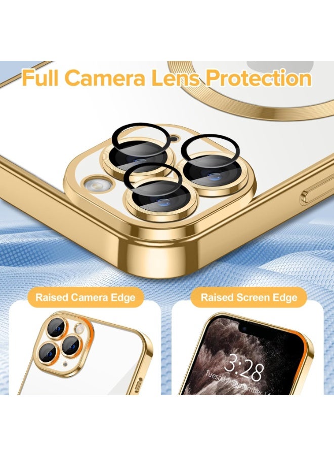 Electroplated Case For IPhone 11 Pro Max Camera Lens Full Protection Compatible with MagSafe Wireless Charging, Shockproof Soft TPU Phone Magnetic Cover (Gold) - Image 4
