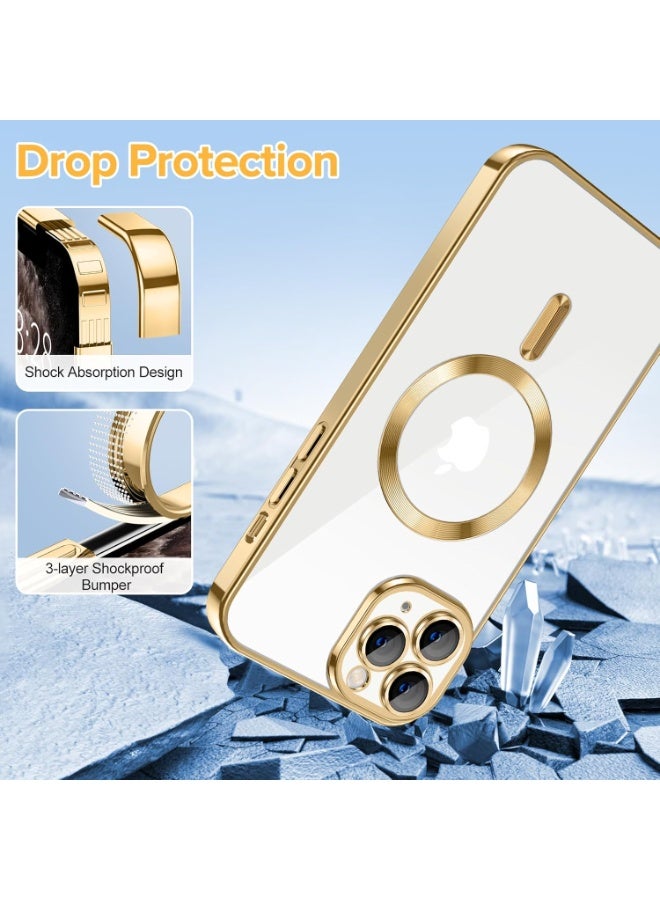 Electroplated Case For IPhone 11 Pro Max Camera Lens Full Protection Compatible with MagSafe Wireless Charging, Shockproof Soft TPU Phone Magnetic Cover (Gold) - Image 3