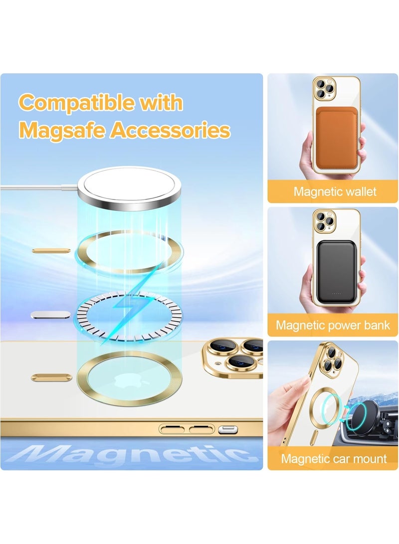 Electroplated Case For IPhone 11 Pro Max Camera Lens Full Protection Compatible with MagSafe Wireless Charging, Shockproof Soft TPU Phone Magnetic Cover (Gold) - Image 5