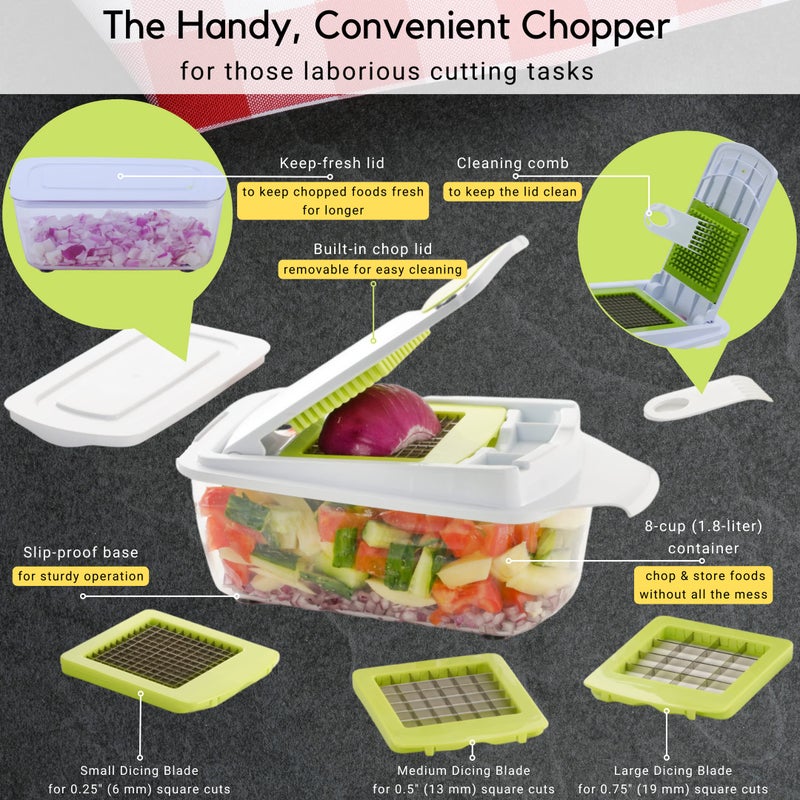 Brieftons QuickPush Food Chopper: Strongest & 200% More Container Capacity, 30% Heavier Duty, For Onion, Fruit and Vegetable Chopping, with 3 Dicer Cutter Blades, Keep-Fresh Lid, and 5 Recipe Ebooks - Image 5