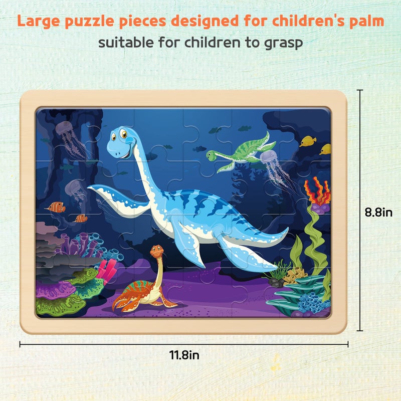 SYNARRY Large Dinosaur Wooden Puzzles for Kids 4 in 1 Gift Box(12.2 * 9.4 in) - FSC Certified, Jigsaw Puzzles for Kids Ages 4-6, Dinosaur Toys Gifts for 3 4 5 Year Old Boys Girls - Image 5