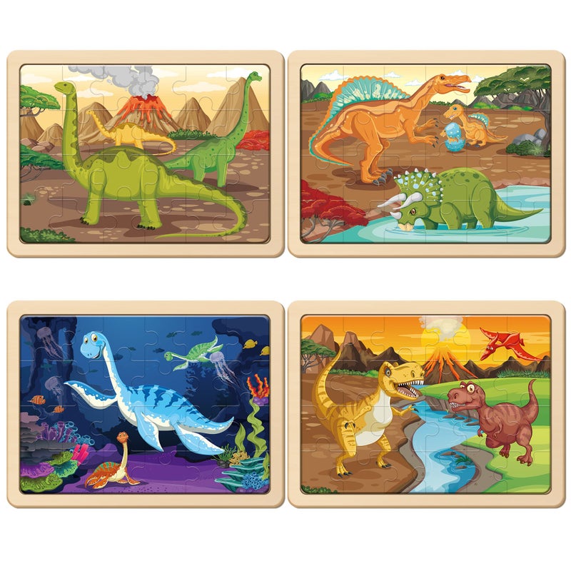 SYNARRY Large Dinosaur Wooden Puzzles for Kids 4 in 1 Gift Box(12.2 * 9.4 in) - FSC Certified, Jigsaw Puzzles for Kids Ages 4-6, Dinosaur Toys Gifts for 3 4 5 Year Old Boys Girls - Image 2