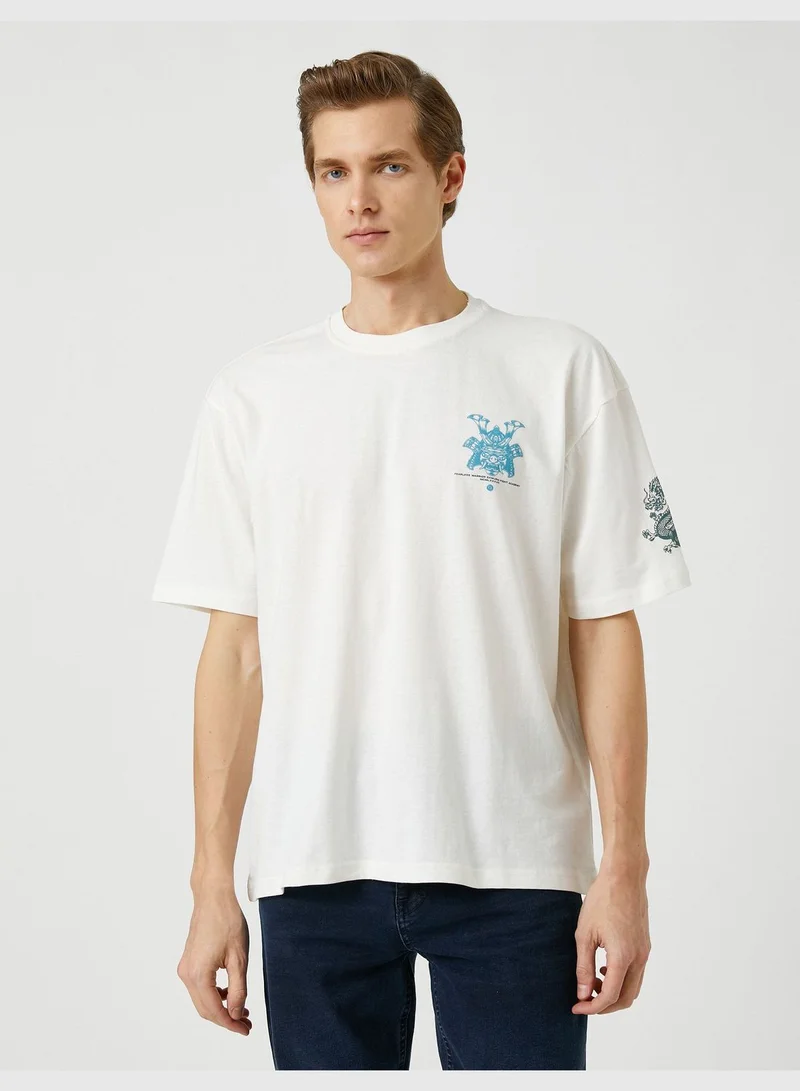 كوتون Oversized T-Shirt Far East Back Printed Crew Neck Short Sleeve