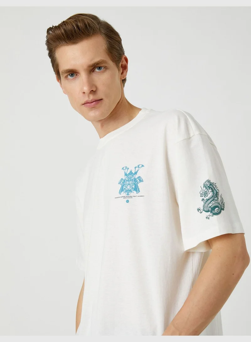 كوتون Oversized T-Shirt Far East Back Printed Crew Neck Short Sleeve