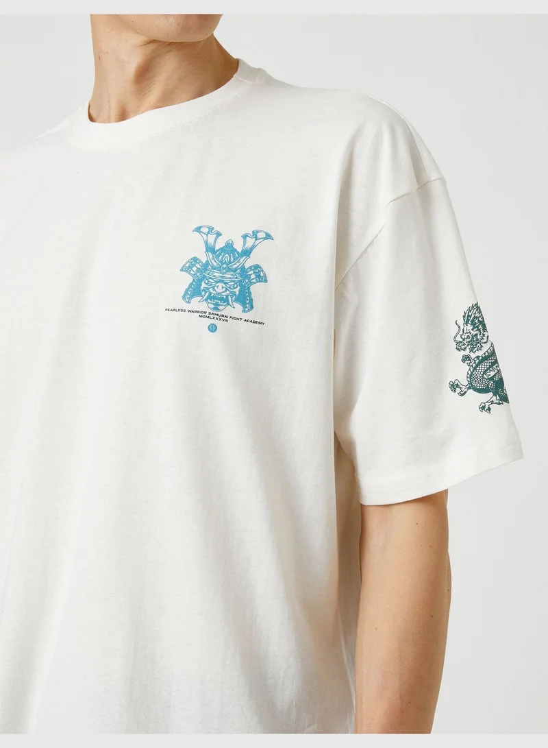 كوتون Oversized T-Shirt Far East Back Printed Crew Neck Short Sleeve