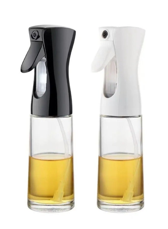 2 قطعة من بخاخة زيت، زجاجة زيت زيتون زجاجية سعة 200 مل، موزع بخاخ الزيت والخل وزيت الزيتون للمطبخ، المقلاة الهوائية، الخبز، السلطة، الشواء، القلي (اسود/ ابيض) - Image 1