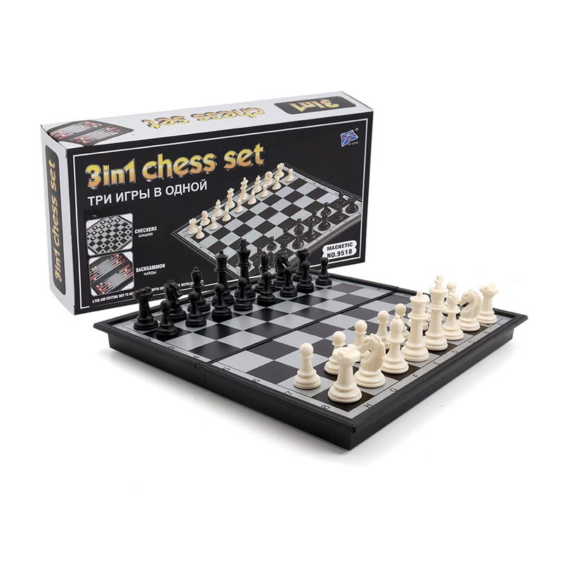 KAILE 10" Magnetic Chess Sets - 3 in 1 Travel Chess Checkers Backgammon Set with Folding Case - Portable Elastic Bag - Image 4