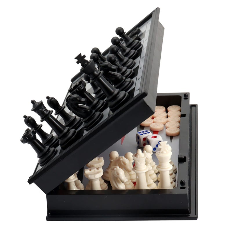 KAILE 10" Magnetic Chess Sets - 3 in 1 Travel Chess Checkers Backgammon Set with Folding Case - Portable Elastic Bag - Image 1