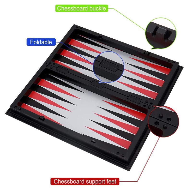 KAILE 10" Magnetic Chess Sets - 3 in 1 Travel Chess Checkers Backgammon Set with Folding Case - Portable Elastic Bag - Image 5