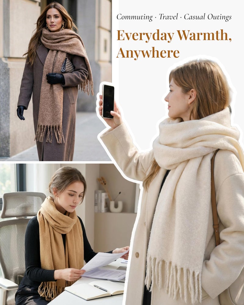 Achillea Warm Cashmere-Feel Winter Scarf â€“ Thick Shawl Wrap for Cold Weather, Blanket Scarf for Everyday Wear (Oatmeal) - Image 4