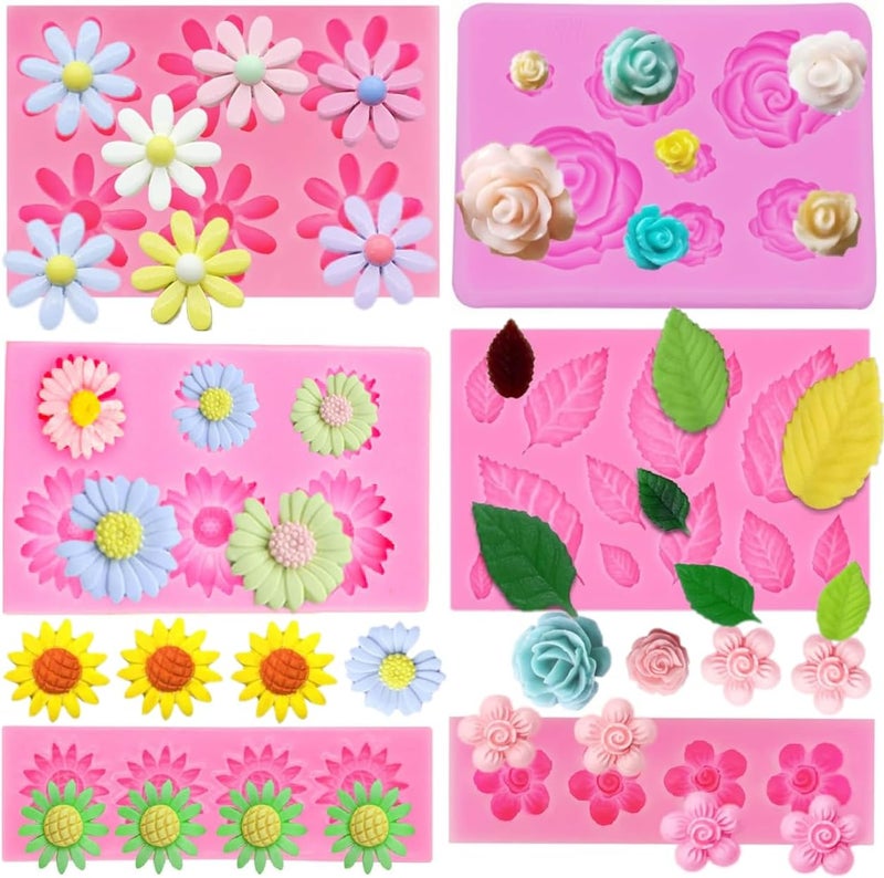 Elinka Flower Molds Silicone Chocolate Mold,Rose Leaf Daisy Sunflower Chrysanthemum Small Flowers Fondant Molds for Cupcake Candy Cake Pop Puck Decoration DIY Crafts Polymer Clay - Image 1