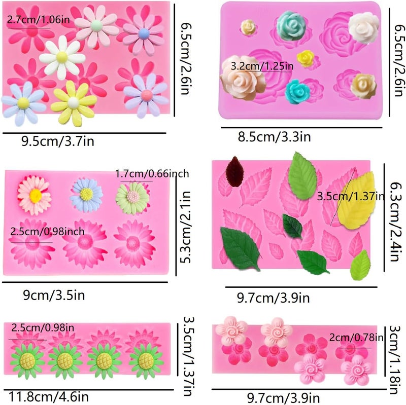 Elinka Flower Molds Silicone Chocolate Mold,Rose Leaf Daisy Sunflower Chrysanthemum Small Flowers Fondant Molds for Cupcake Candy Cake Pop Puck Decoration DIY Crafts Polymer Clay - Image 2