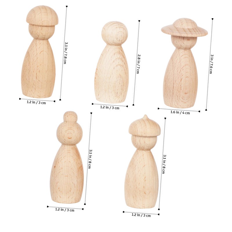DIY Wooden Puppet Ornaments 5Pcs For Crafts Miniature Painting Home Decor Creative Play Smooth Surface - Image 3