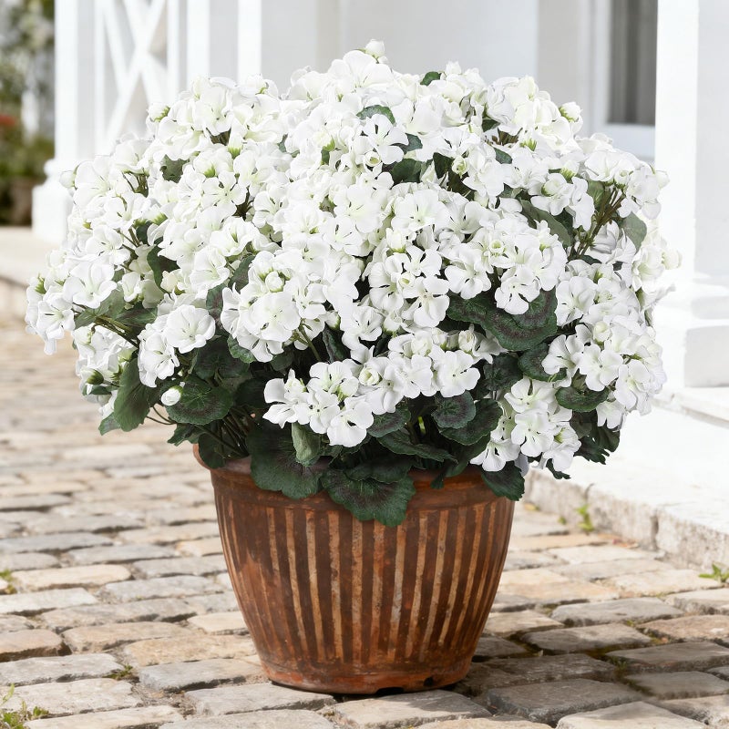 Coferset Artificial Flowers for Outdoors, 6pcs Velvet Artificial Geranium Flowers, Realistic UV Resistant Faux Flowers for Outside Garden, Porch Decor, Fake Plants for Home Wedding Centerpieces(White) - Image 1