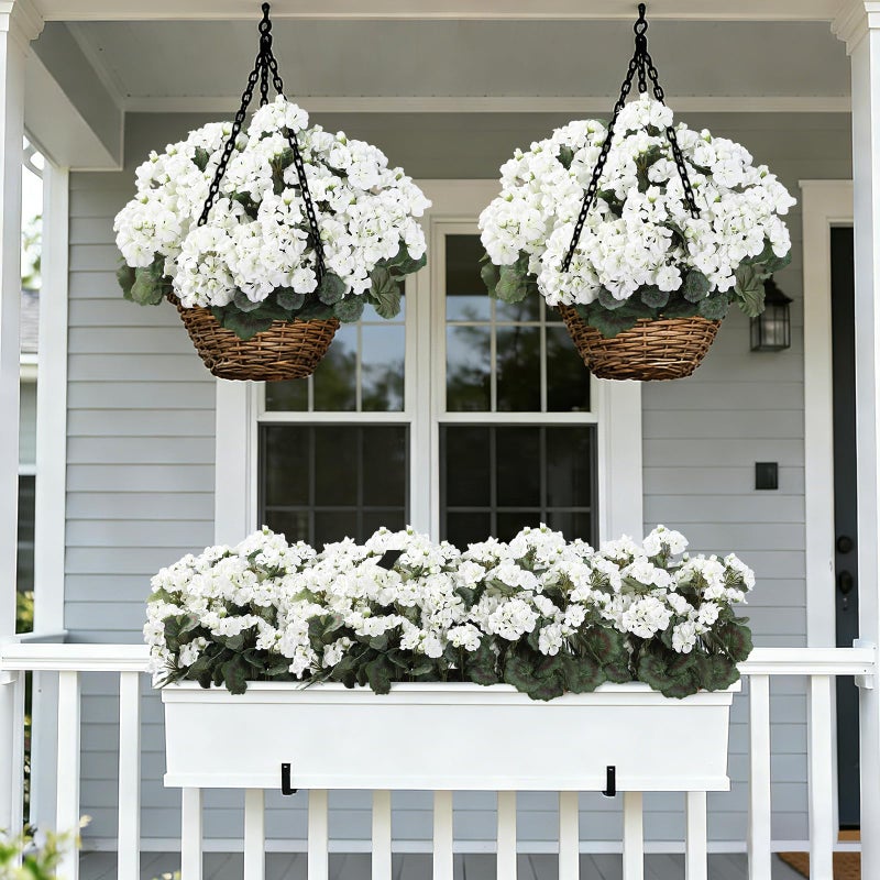 Coferset Artificial Flowers for Outdoors, 6pcs Velvet Artificial Geranium Flowers, Realistic UV Resistant Faux Flowers for Outside Garden, Porch Decor, Fake Plants for Home Wedding Centerpieces(White) - Image 2