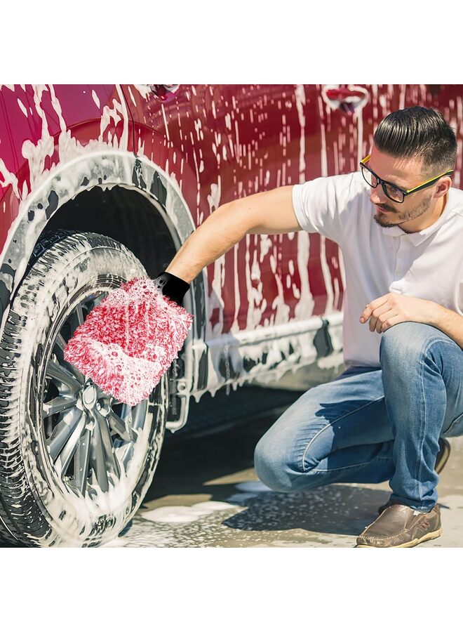 قفاز غسيل السيارات من الألياف الدقيقة، إسفنجة سيارة ملفوفة بقطعة قماش ناعمة من الألياف، غسيل آمن مع أي صابون سيارة، دلو، قاذف رغوة، لوازم تنظيف أخرى، أحمر وأبيض - Image 5