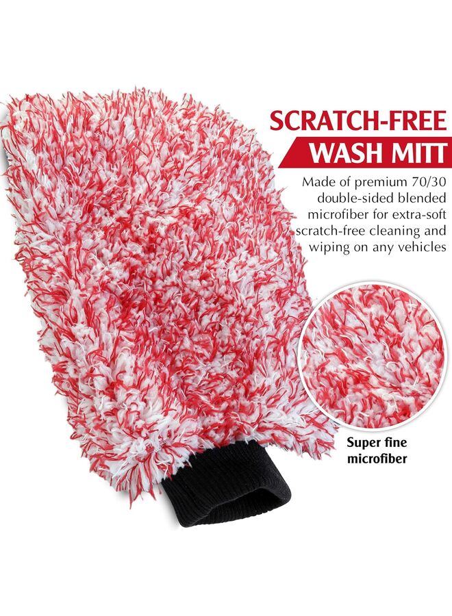 قفاز غسيل السيارات من الألياف الدقيقة، إسفنجة سيارة ملفوفة بقطعة قماش ناعمة من الألياف، غسيل آمن مع أي صابون سيارة، دلو، قاذف رغوة، لوازم تنظيف أخرى، أحمر وأبيض - Image 2