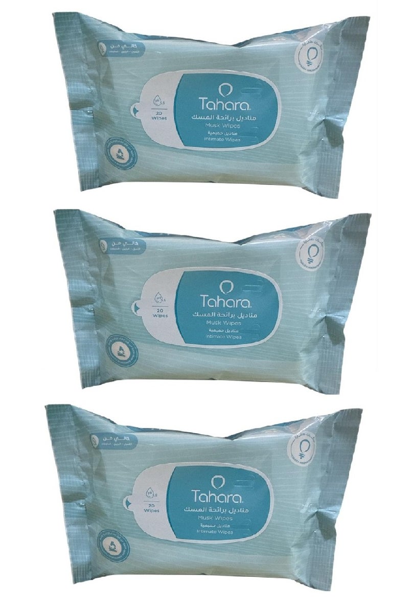 طهارة مجموعة من 3 عبوات مناديل حميمية برائحة المسك 20X3 منديل