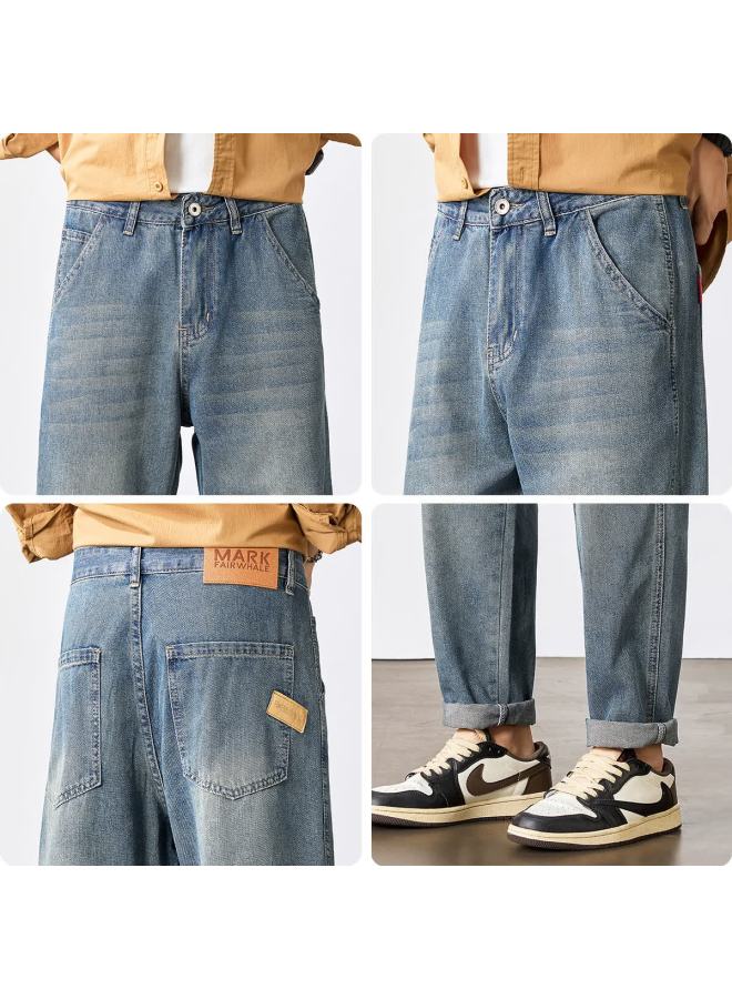 Mark Fairwhale Trendy Fashion Men's Denim Jeans Spring New Versatile Comfortable Washed Simple Casual Straight Pants For Men