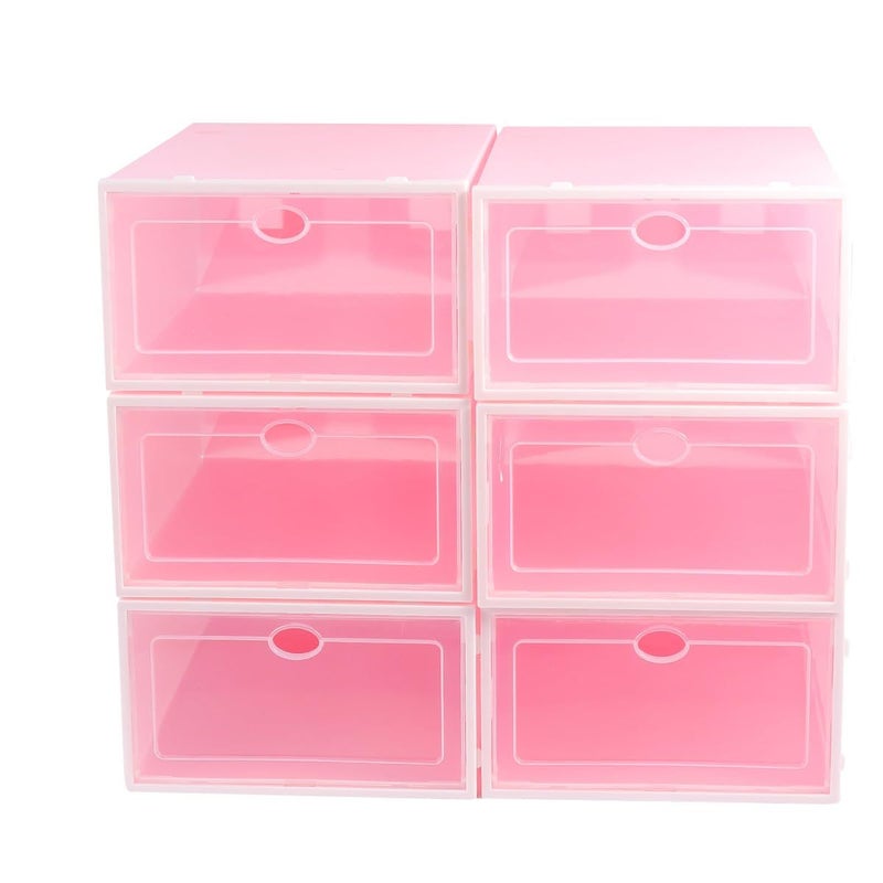 Stackable Plastic Shoe Boxes 6 Pack with White Frame Pink Lid for Closet Organization - Image 2