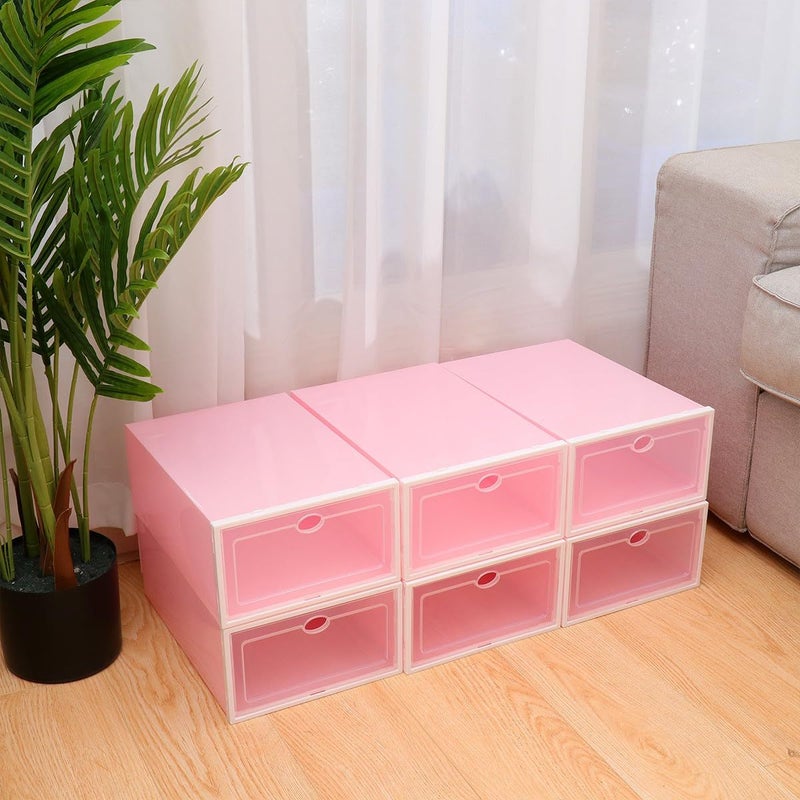 Stackable Plastic Shoe Boxes 6 Pack with White Frame Pink Lid for Closet Organization - Image 5