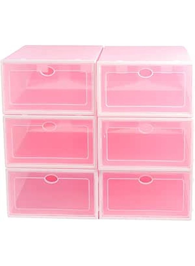 Stackable Plastic Shoe Boxes 6 Pack with White Frame Pink Lid for Closet Organization - Image 1