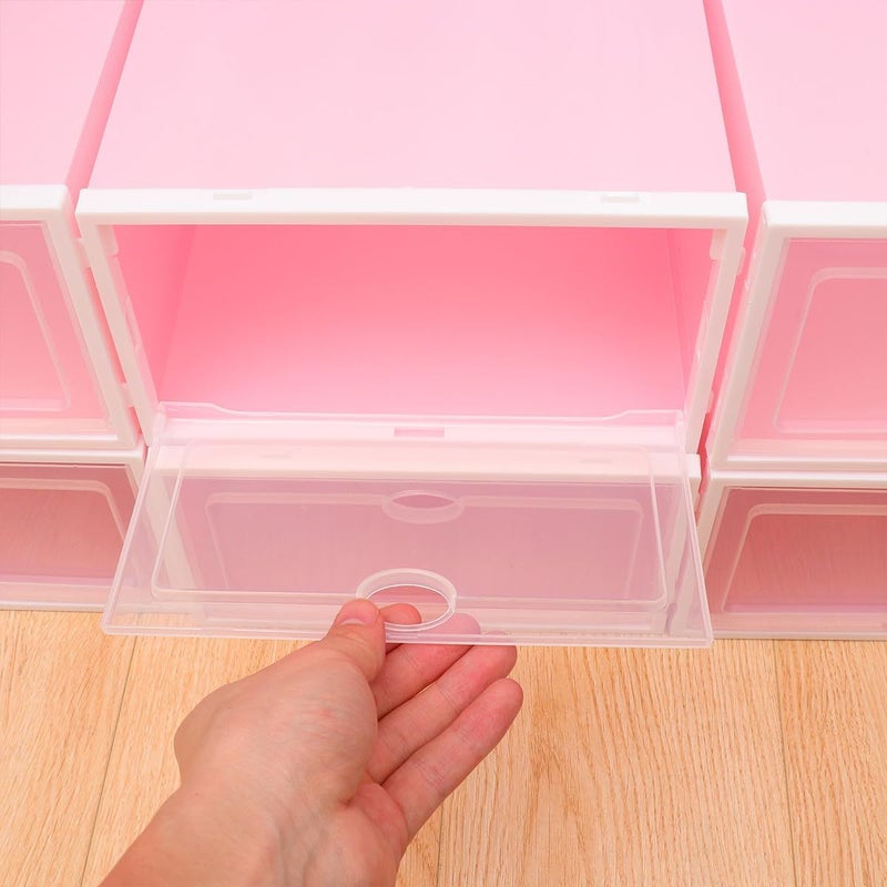 Stackable Plastic Shoe Boxes 6 Pack with White Frame Pink Lid for Closet Organization - Image 4