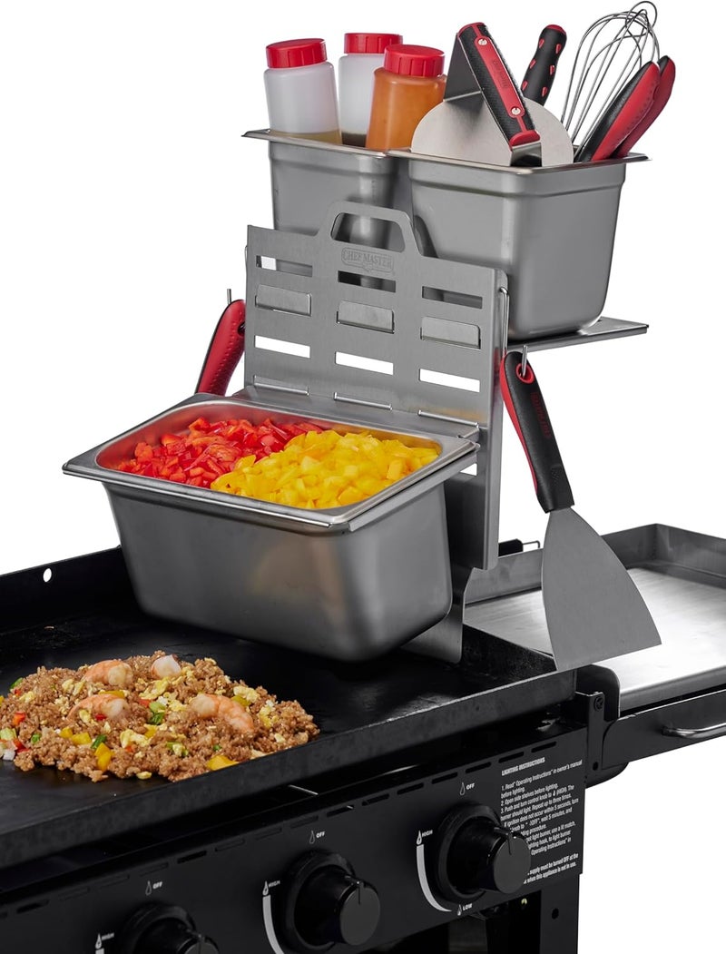 Chefmaster Steam Pan Insert & Adjustable Griddle Shelf Set – Organizer & Condiment Holder for Utensils, Ingredients & BBQ Cooking - Grill Accessories for Outdoor Grill - 90260 & 90316 - Image 5
