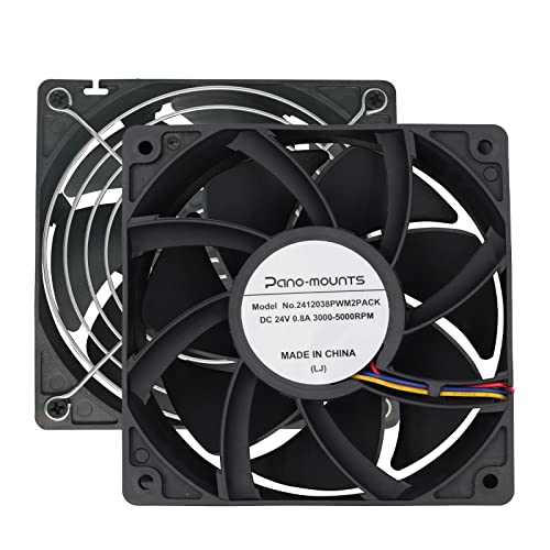 PANO-MOUNTS 2-Pack 24V DC 120mm High CFM 12038 120mm x 38mm 4.72inch 0.8A High Speed Dual Ball Bearing 4Pin PWM Brushless PC Computer CPU Case Miner Exhaust Ventilation Fan with Metal Guard Grill 3000-5000RPM - Image 1