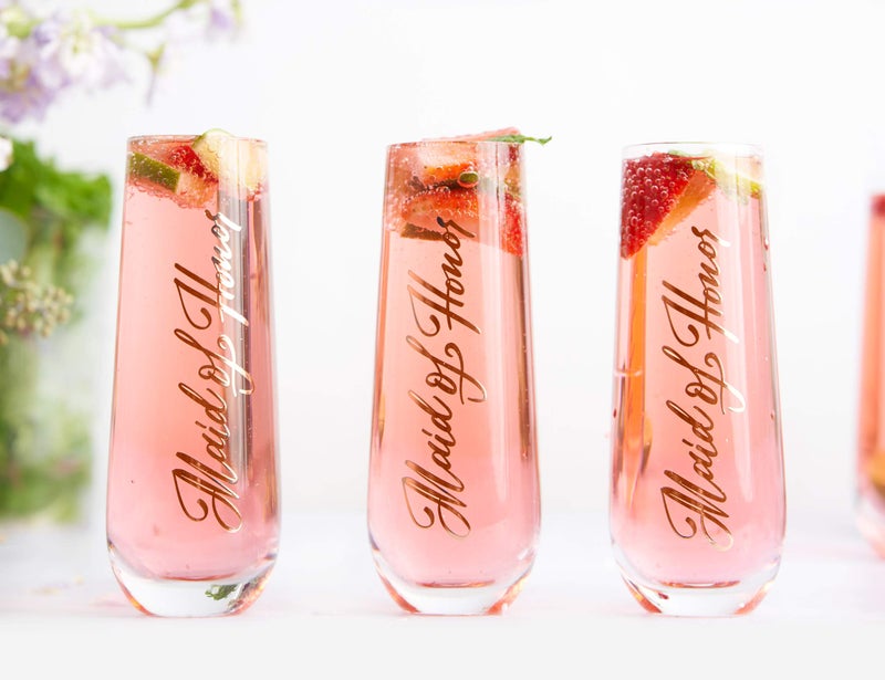 Kook Bridesmaid Wine Glasses, Kook Bachelorette Party Champagne Glasses, 9.4 Oz (Bridal Set of 8), Stemless Glass Champagne Flutes, Cocktail Cups for Rose, Great for Weddings and Parties, Dishwasher Safe - Image 5