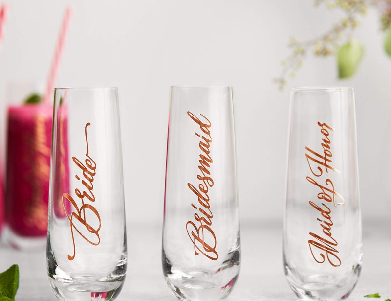 Kook Bridesmaid Wine Glasses, Kook Bachelorette Party Champagne Glasses, 9.4 Oz (Bridal Set of 8), Stemless Glass Champagne Flutes, Cocktail Cups for Rose, Great for Weddings and Parties, Dishwasher Safe - Image 2