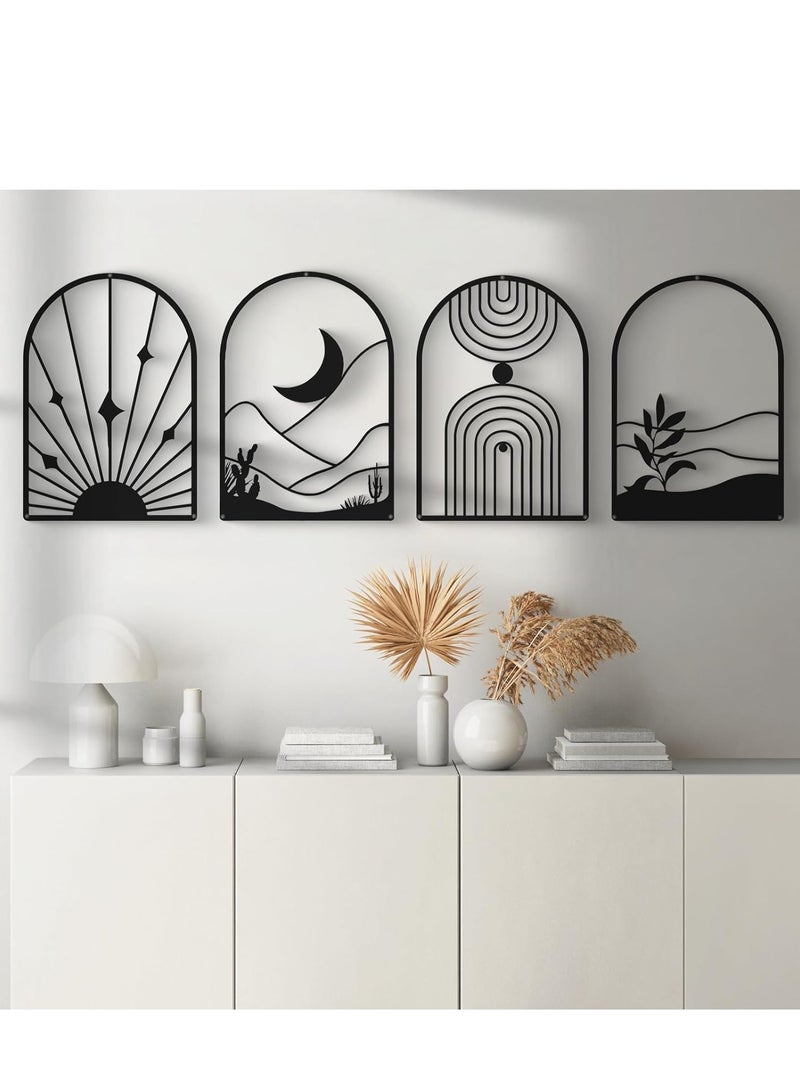 RATSAW Abstract Metal Wall Art Black Minimalist Decor Single Line Art Wall Decor 3D Textured Metal Wall Sculptures for Living Room Bedroom Bathroom Study Room 4 Pack - Image 1
