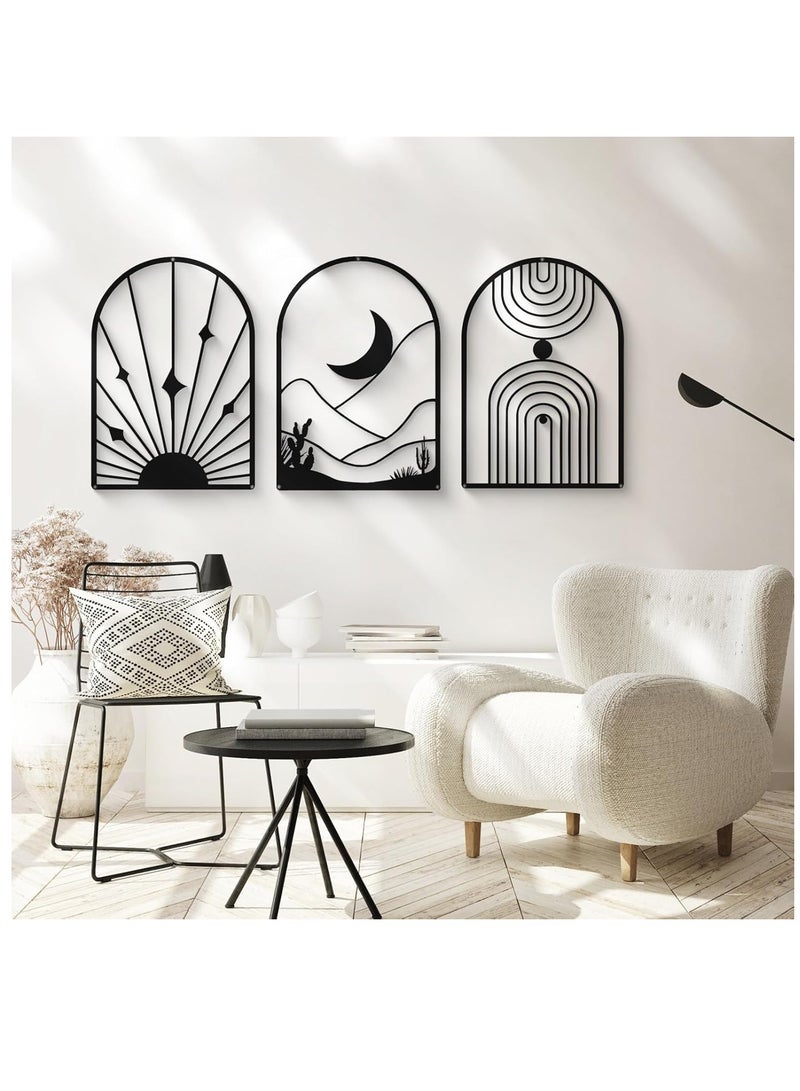 RATSAW Abstract Metal Wall Art Black Minimalist Decor Single Line Art Wall Decor 3D Textured Metal Wall Sculptures for Living Room Bedroom Bathroom Study Room 4 Pack - Image 2