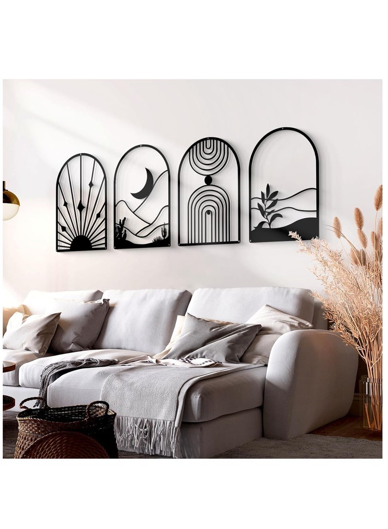RATSAW Abstract Metal Wall Art Black Minimalist Decor Single Line Art Wall Decor 3D Textured Metal Wall Sculptures for Living Room Bedroom Bathroom Study Room 4 Pack - Image 4