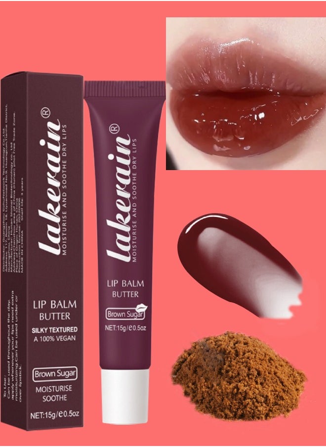 lakerain - Lip Butter Balm Moisture Hydration Lip Butter Gloss Sheer Tinted Lip Mask and Lip Balm Long Lasting Hydration and Moisturization Soothing Lip Treatment Care Makeup Shine Lip Glow Oil 03 Brown Sugar - Image 1