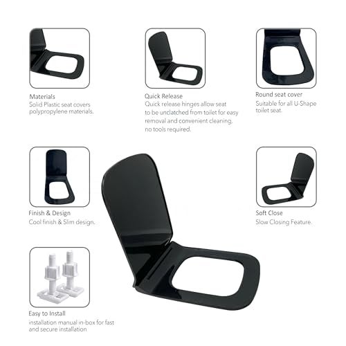 LUXART Squaricle Black Toilet Seat Cover (45 x 34 cm) with Soft Close Technology | Heavy-Duty Commode Lid | Modern Design & Glossy Finish | Easy Installation Kit Included | Ideal for western commode - Image 2