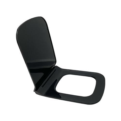LUXART Squaricle Black Toilet Seat Cover (45 x 34 cm) with Soft Close Technology | Heavy-Duty Commode Lid | Modern Design & Glossy Finish | Easy Installation Kit Included | Ideal for western commode - Image 1