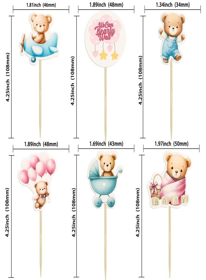 Ephlyn 36Pcs Bear Cupcake Toppers Balloon Baby Bear Cupcake Picks Decorations for Bear Theme Birthday Party Supplies Blue Pink - Image 2