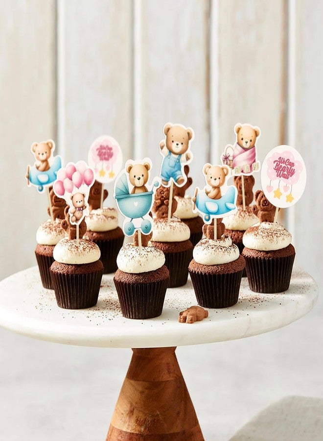 Ephlyn 36Pcs Bear Cupcake Toppers Balloon Baby Bear Cupcake Picks Decorations for Bear Theme Birthday Party Supplies Blue Pink - Image 4