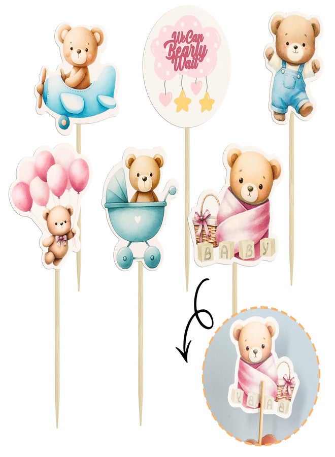 Ephlyn 36Pcs Bear Cupcake Toppers Balloon Baby Bear Cupcake Picks Decorations for Bear Theme Birthday Party Supplies Blue Pink - Image 3