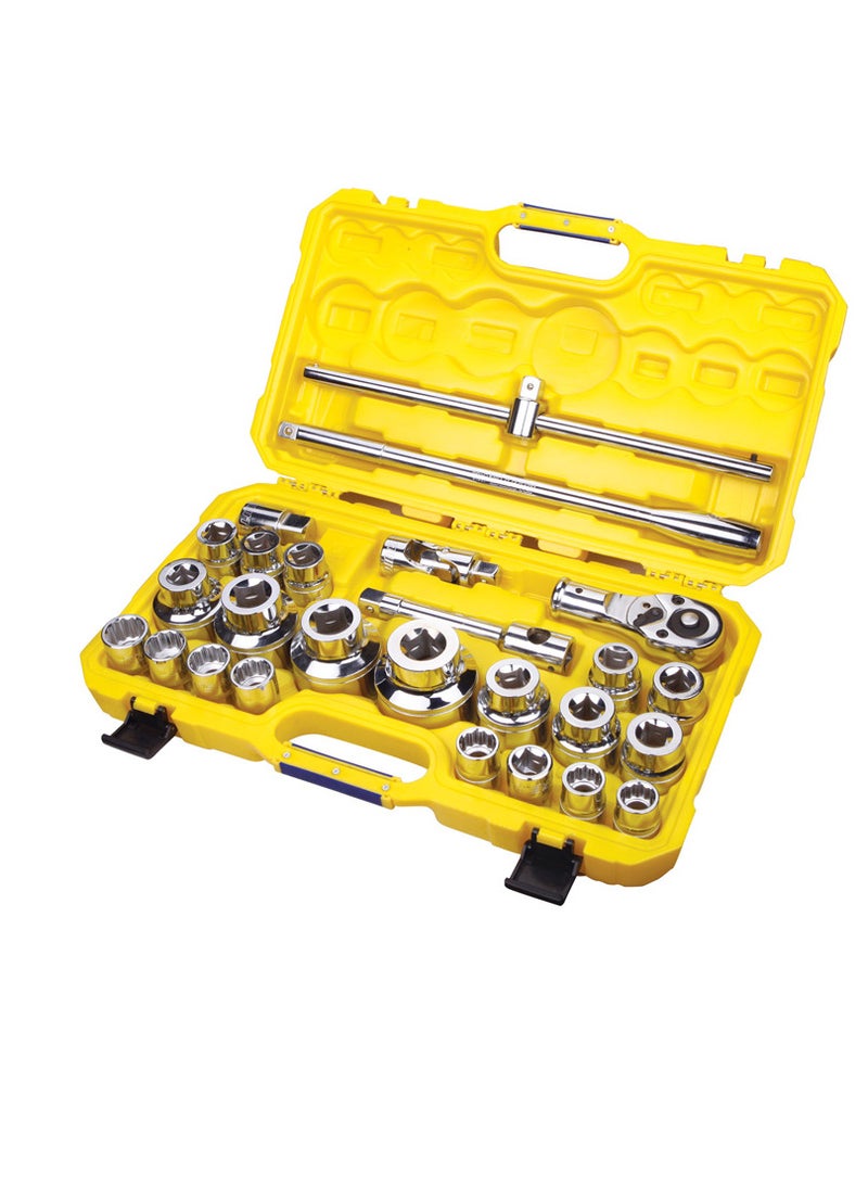 طقم لقم مقاسات كبيرة من 21 الى 32 و34 و 36 و 38 و 41 و 46 و 50 مم و ذراع 3/4 و ذراع تمديد 3/4 وذراع 12 زاوية 50 و 60 65 مم و راس كبير و قضيب 3/4 و ذراع مفصلى 3/4 و مفتاح ربط سقاطة 3/4