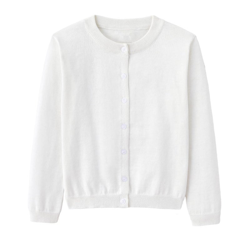 Miccina Girls Cardigan Sweater School Uniforms Toddler Long Sleeve Button Knit Solid Sweaters Tops White - Image 1