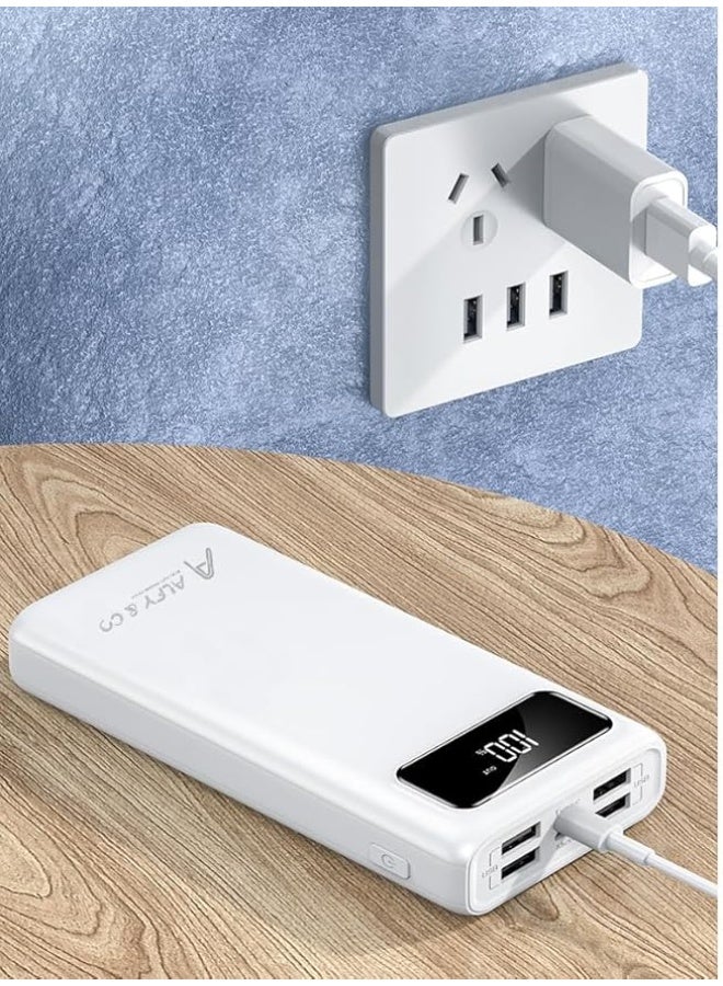 ALFY & CO 20000 mAh Power Bank Portable Charger USB Type C Battery Pack 22.5W Fast Charging Compatible with iPhone 16 15 14 13 Pro Max Samsung Galaxy Z Fold 6 S24 S23 S22 S21 Ultra Apple Watch Airpods iPad white  - Image 3