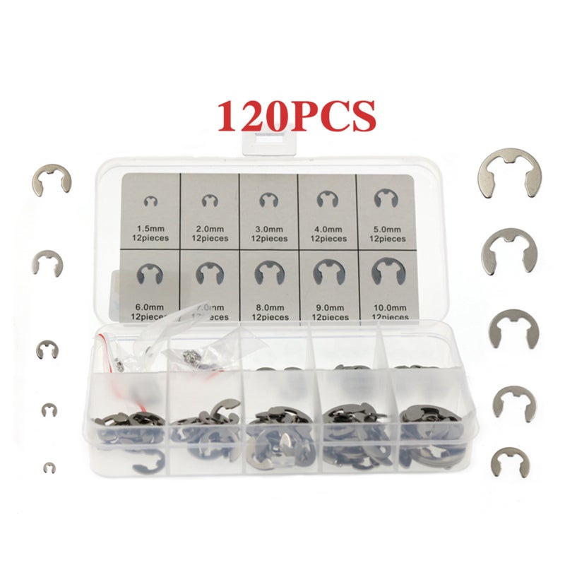 120PCS 304 Stainless Steel E-Clip Assortment Kit M1.5-10 Circlip External Retaining Rings Set - Image 3