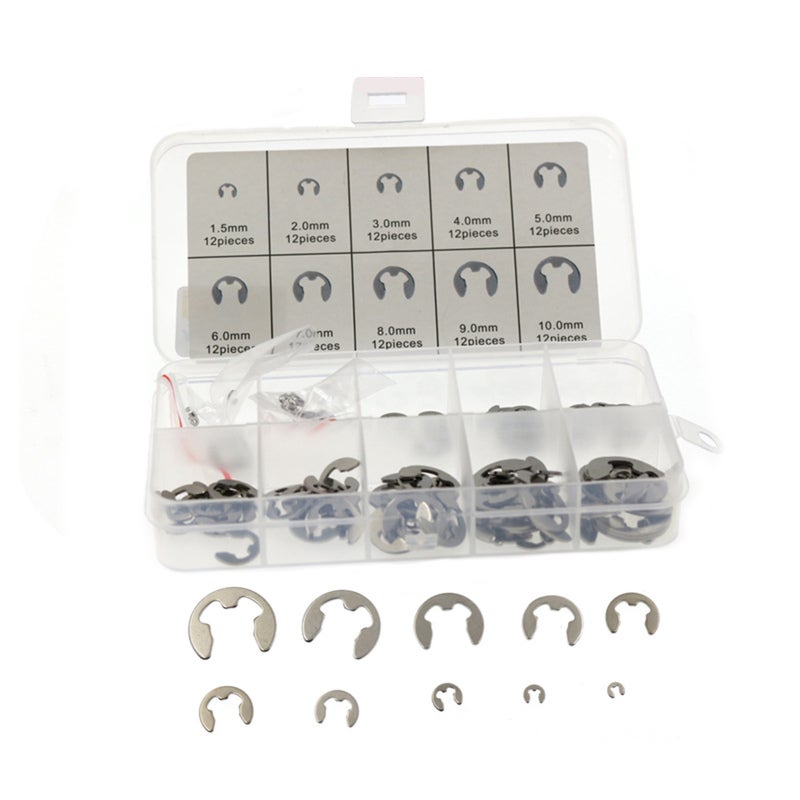 120PCS 304 Stainless Steel E-Clip Assortment Kit M1.5-10 Circlip External Retaining Rings Set - Image 1